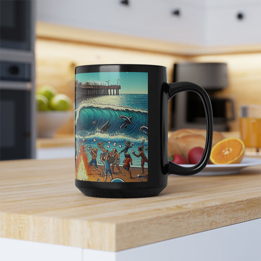 OB 4th of July Marshmallow Fight Black Mug, 15oz